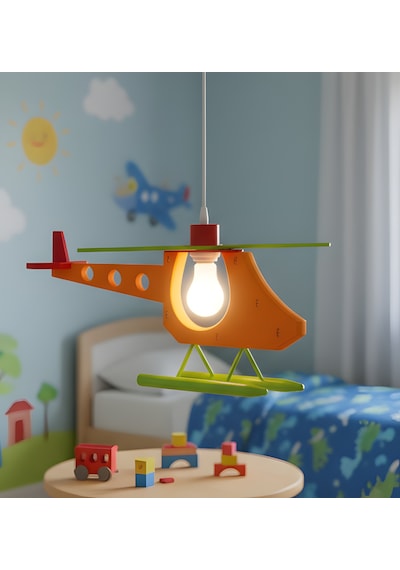 Çocuk Odası Helikopter Sarkıt Avize Renkli Tasarım / E27 Duy - Sarı Renk