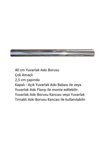 Yuvarlak Askı Borusu, 40 Cm, Parlak Metal, Mutfak, Banyo, Vestiyer, Portmanto, Çok Amaçlı Metalik