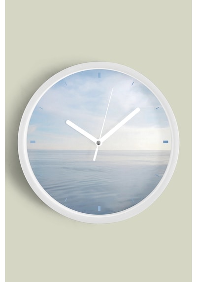 Deniz Manzaralı Modern Duvar Saati - 25cm - Önü Camlı Beyaz Kasa - Sessiz Mekanizma-jh0642 Beyaz