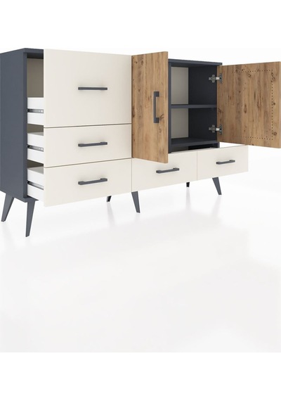 Arges Konsol 4 Raflı 5 Çekmeceli 2 Kapaklı 132x30x83 Antrasit-çam/aytaşı Çam/aytaşı Arges Konsol 4 Raflı 5 Çekmeceli 2 Kapaklı 132x30x83 Antrasit-çam/aytaşı Çam/aytaşı