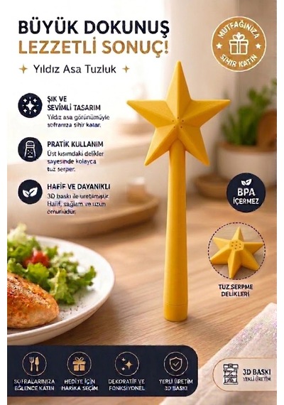 3d Baskı Sihirli Değnek Tuzluk Ve Baharatlık Magic Wand Salt Shaker - Sarı