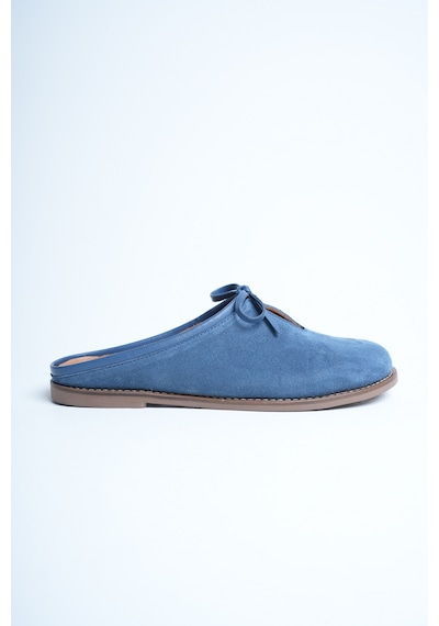 Analin Shoes Kadın Hakiki Deri Fiyonk Detaylı Düz Terlik Mavi