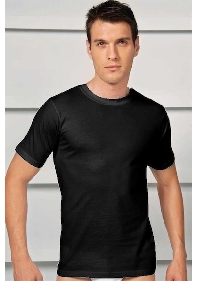 Amora Secret Erkek Pamuklu Kısa Kol Dar Yaka Klasik Fanila T-shirt Siyah