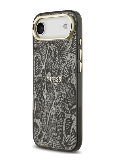 Apple Uyumlu iPhone 17 Air  Kılıf Guess Lisanslı M-safe Özellikli Yazı Logolu Python Desenli Kapak Siyah Siyah