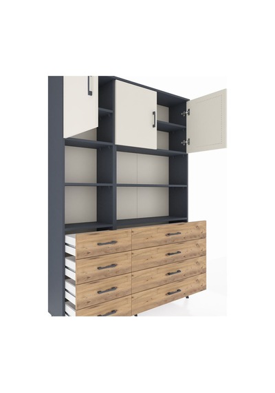 Arges Dolap 8 Raflı 8 Çekmeceli 3 Kapaklı 132x30x195 Antrasit-aytaşı/çam Aytası/atlas Çam