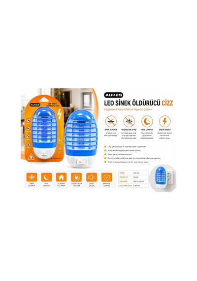 Aukes Led Sinek Öldürücü Cizz, Uv Işık Teknolojisi, Sessiz Çalışma, Gece Lambası, Priz Tipi, İç Mekan, Model Mwd-001