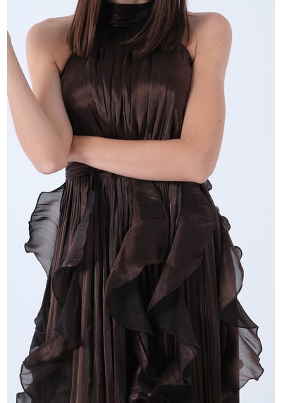 Feminist Kahve Boyundan Bağlamalı Kuşak Detaylı Fırfırlı Straplez Abiye 9705922 Kahverengi Feminist Kahve Boyundan Bağlamalı Kuşak Detaylı Fırfırlı Straplez Abiye 9705922 Kahverengi