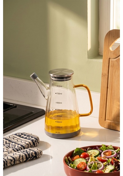 Porsima Yh009-d02 Metal Kapaklı Vakumlu Ölçekli Borosilikat Cam Yağdanlık - Sızdırmaz Yağlık Sirkelik 800ml Diğer