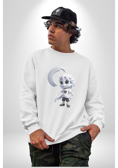 Japon Anime Baruto Momoshiki Unisex Beyaz Baskılı Sweatshirt Beyaz