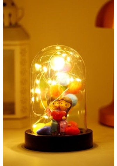 3 Modlu Led Işıklı Fanus İçinde Sevgili Çift Detaylı Sevgiliye Hediyelik Dekoratif Gece Lambası