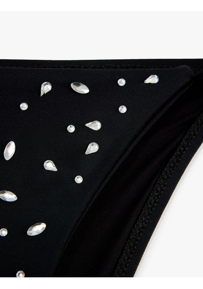 Koton Yanları Bağlamalı İpli Taşlı Bikini Altı Siyah 6sak00028mm