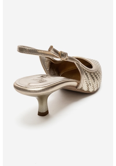 Luvi Shoes Alvessıa Altın Örgü Kadın Kısa Topuklu Ayakkabı