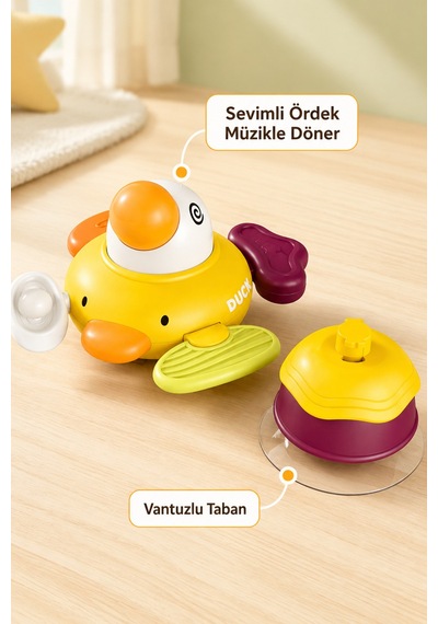 Neşeli Ördek Vakumlu Döner Duyusal Bebek Aktivite Ve Mama Sandalyesi Oyuncağı Çok Renkli