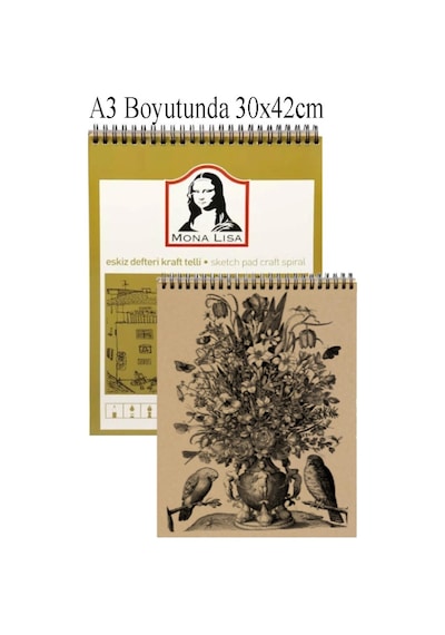 Spralli Eskiz Defteri Kraft A3 1 Adet Telli Kraft Eskiz Defteri 120 Gr 50 Yaprak Karakalem Defteri Südor Monalisa 30x42 Cm