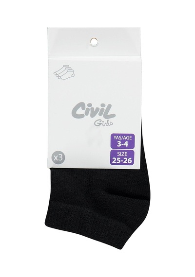 Civil Girls Basic Siyah 3'lü 3-11 Yaş Kız Çocuk Patik Çorap - Standart