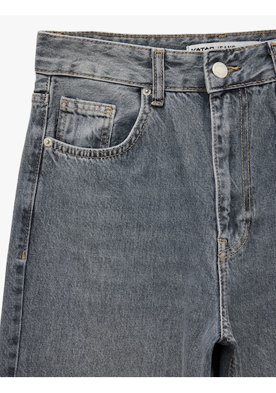 Koton Rahat Kalıp Düz Paça Pamuklu Baggy Denim Pantolon - Baggy Jeans Gri 7wal40028md