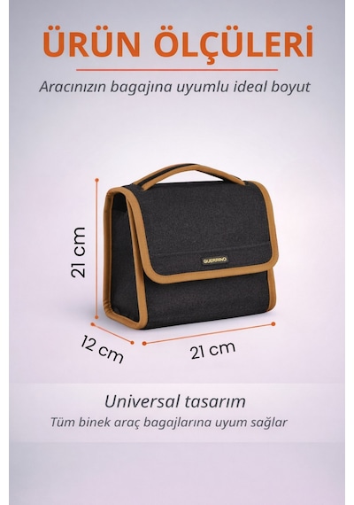 Oto Bagaj Organizer Bagaj Çantası S Boy Kaymaz Cırt Bantlı Velur Kompakt - Siyah Kahverengi