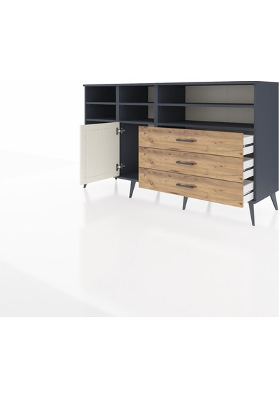 Hyperion Konsol 8 Raflı 3 Çekmeceli Tek Kapaklı 176x44x99 Antras Antrasit-aytaşı/çam Hyperion Konsol 8 Raflı 3 Çekmeceli Tek Kapaklı 176x44x99 Antras Antrasit-aytaşı/çam