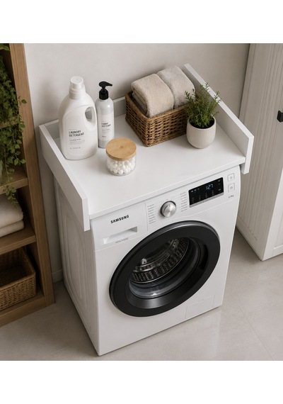 Vera Mini Çamaşır Makinesi Dolabı Üst Raf Organizer Beyaz