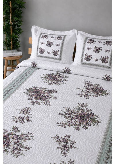 Gündelik Çeyizlik Hediyelik Kapitone Desenli Çift Kişilik / Battal Boy Yatak Örtüsü Takımı Seti 250x260 Örtü 50x70 2 Adet Yastık Kılıfı Flower Lila