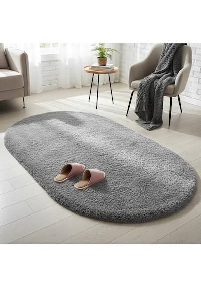 Yolluk Açık Gri Gri Kaymaz Taban Peluş Oval