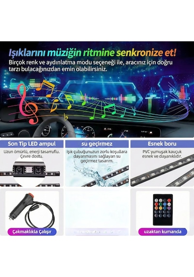 Fiat Doblo Rgb Ayak Altı Led 12 Led Kumandalı Müzik Duyarlı Araç İçi Aydınlatma 7 Renk 12v 1