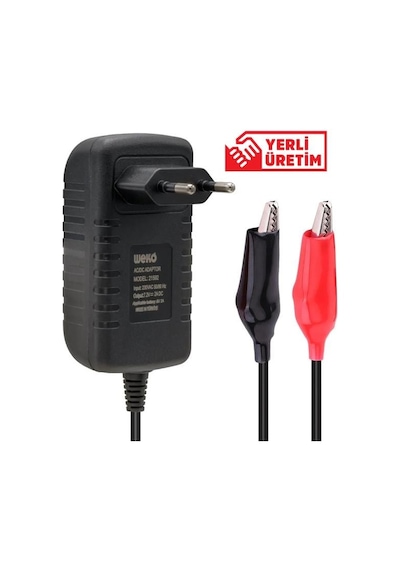Weko 7.2 Volt 2 Amper Krokodil Uçlu Priz Tip Ledli Yerli Üretim Akü Şarj Cihazı