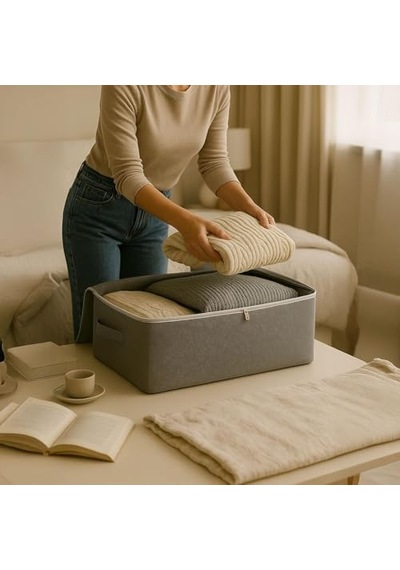 Boy Bazaaltı Kalın Kumaş Hurç Kazak Yastık Çok Amaçlı Yatakaltı Düzenleme Hurcu Gri 64cmx45cmx20cm 4 Lü 6 Lı Diğer