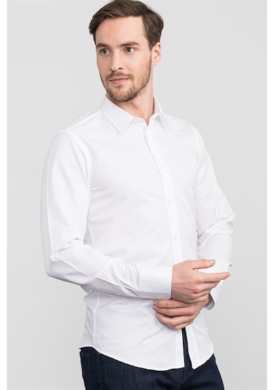 Tudors Modern Slim Fit Dar Kesim Armürlü Erkek Gömlek-13392 Beyaz