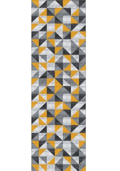 Sarı Geometrik Desenli Premium Masa Örtüsü Runner Rnr380n11