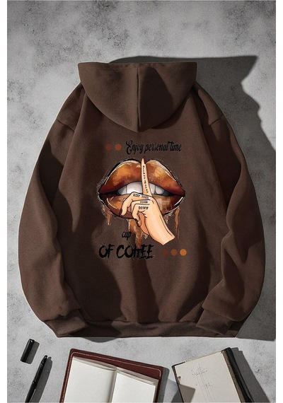 Uyguntarz Enjoy Personel Time Baskılı Oversize Sweatshirt Kahverengi