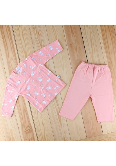 Sebi Bebe Ayılı Kız Baskılı Bebek Pijama Takımı 2329 Somon