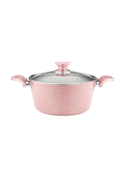 28 Cm Granit Derin Tencere Cam Kapak - Pembe Pembe