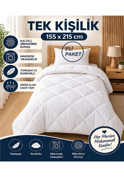 2 Adet Bella Home Mikrofiber -beyaz- Tek Kişilik Yorgan 155x215
