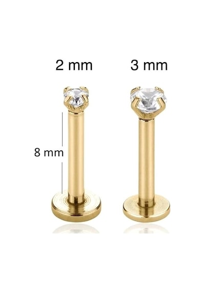 3 Mm Tektaş Cerrahi Çelik Piercing Tragus Helix Kıkırdak Conch Gümüş Renk 8 Mm Altın
