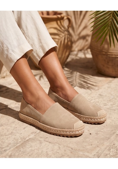 Futsishoes Lucıa Bej Hakiki Süet Deri Dikiş Detaylı Kadın Espadril