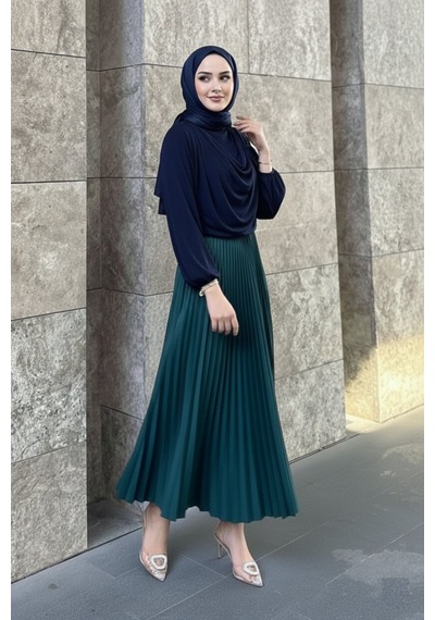 Unika Boutique Tesettür Piliseli Etek Yeşil