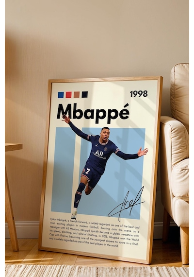 Kylian Mbappe Çerçeveli Tablo - Dekoratif Çerçeveli Futbolcu Poster Tablo