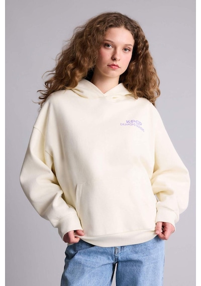 Defacto Kpop - Demon Hunters Oversıze Kapüşonlu Sweatshirt H0258ax26sper103 Ekru-er103