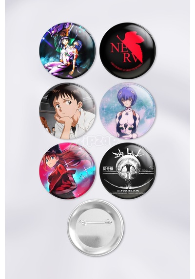 Neon Genesis Evangelion Çanta Süsü Rozet İğneli Buton Rozet Seti 6 Adet Çok Renkli