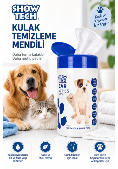 Showtech Ear Wipes Kedi Köpek Kulak Temizleme Mendili 60 Adet
