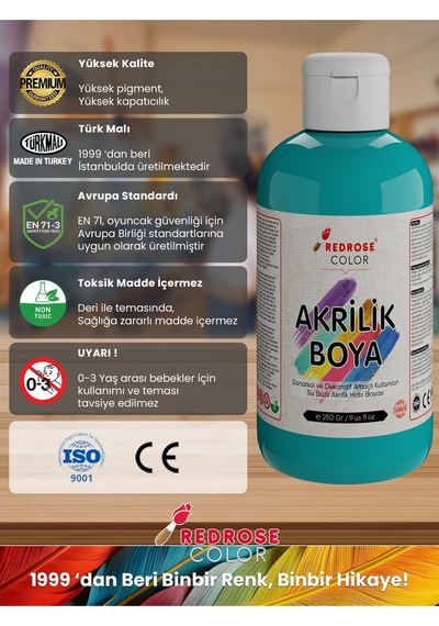 Red Rose Fuşya-turkuaz-kahverengi Akrilik Boya 3'lü Set 3 x 250 G