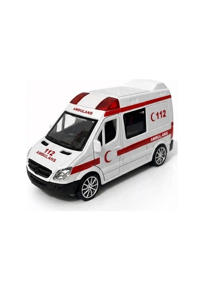 1:30 Metal Çek Bırak Ambulans Sesli Işıklı 4 Kapısı Açılan Oyuncak Model Araba 14cm Çok Renkli
