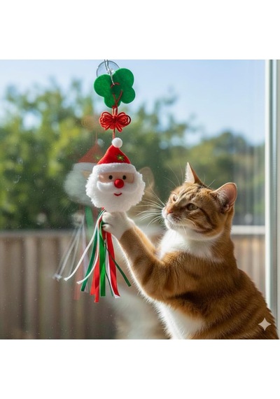Madpet Noel Temalı Kedi Oyuncağı Kardan Adam Figürlü Uzun İp Püsküllü, Zilli Ve Askılı Yapı 2'li Pak