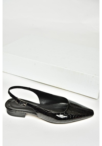 Fox Shoes U404602211 Siyah Kroko Baskı Alçak Topuklu Kadın Ayakkabı Siyah