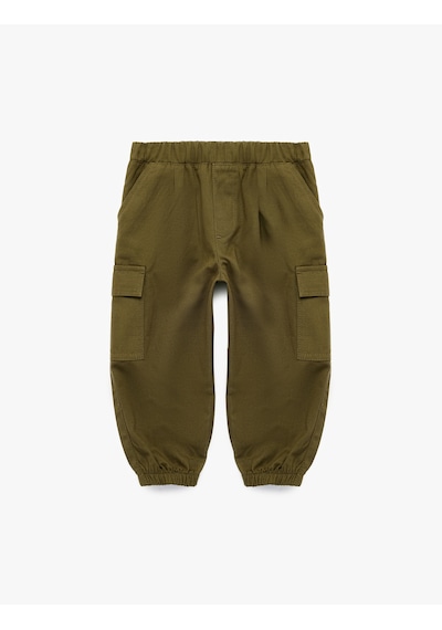 Koton Cep Detaylı Rahat Kesim Pamuklu Gabardin Jogger Kargo Pantolon Haki 7wmb40023tw