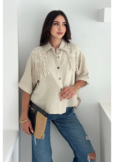 Asprin Fashion Yıkamalı Keten Gömlek Natur Natural