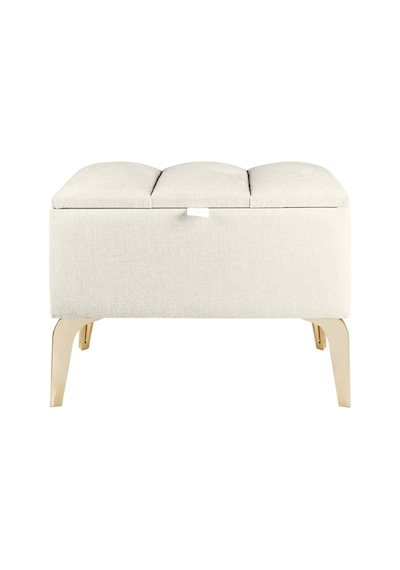 Vetra Mini Royal Beyaz Kumaş Sandıklı Dekoratif Puf&bench-dilimli Model-gold Ayak-modern Puf