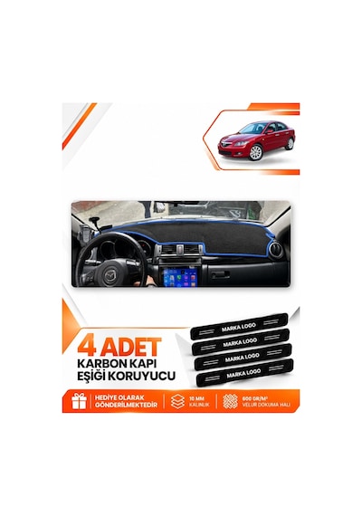 Mazda 3 2003-2009 Uyumlu Ön Torpido Koruma Kılıfı Halısı Koruyucu Örtüsü - Siyah Mavi