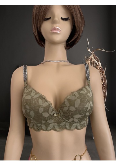 Jasmine Askıları Parlak Taşlı Hafif Destekli Dantelli Soft Cup İt Yeşil